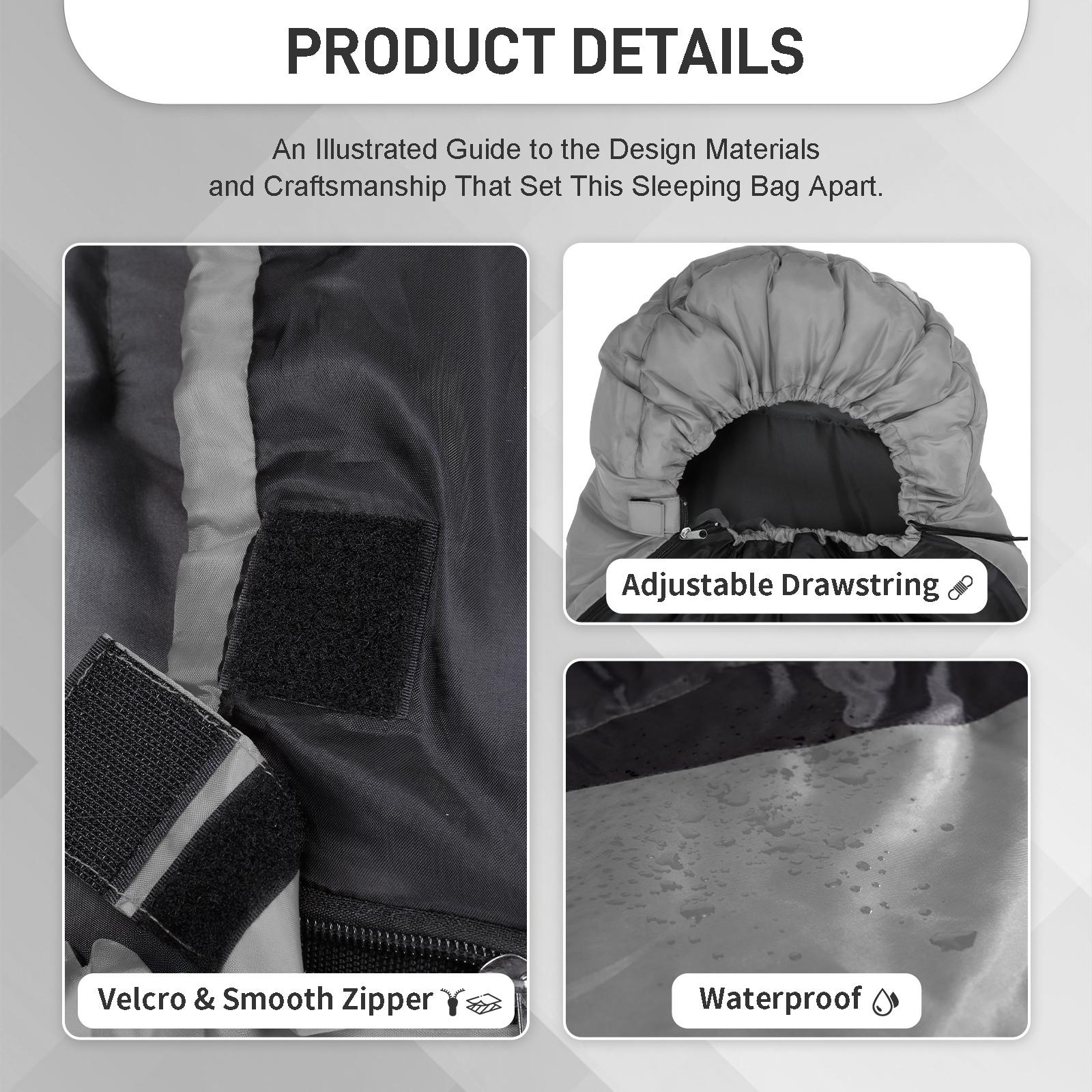 Rectangular Heated Sleeping Bag, Lightweight Sleeping Bag with Multi USB Powered Heating Pads, Waterproof Compact Envelope Sleeping Bag for Backpacking Hiking, Gray