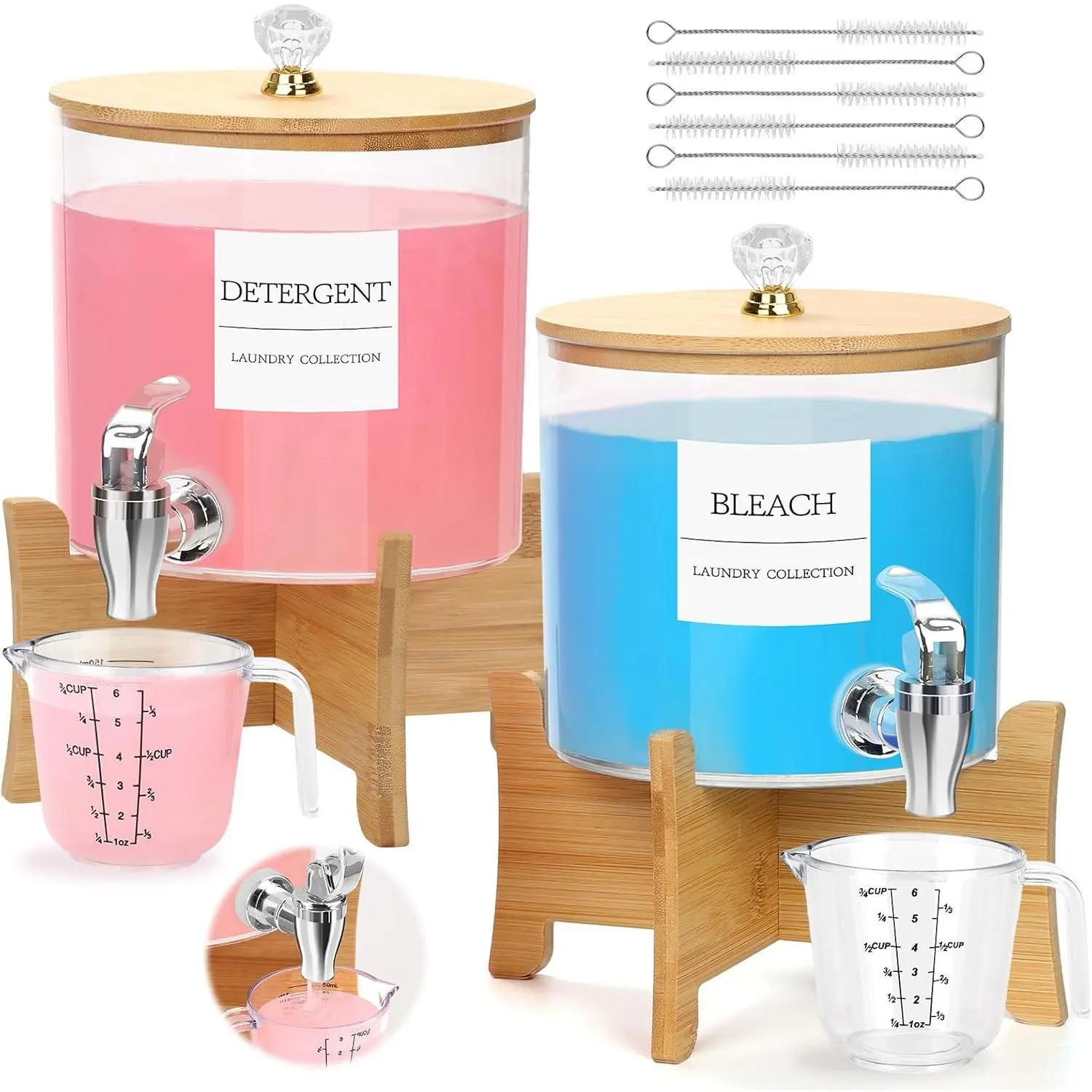 Laundry Detergent Dispenser, Laundry Soap Dispenser with Stand, Faucets Acrylic Laundry Detergent Container for Laundry Room Liquid Detergent, Bleach, Fabric Softener Organization and Storage