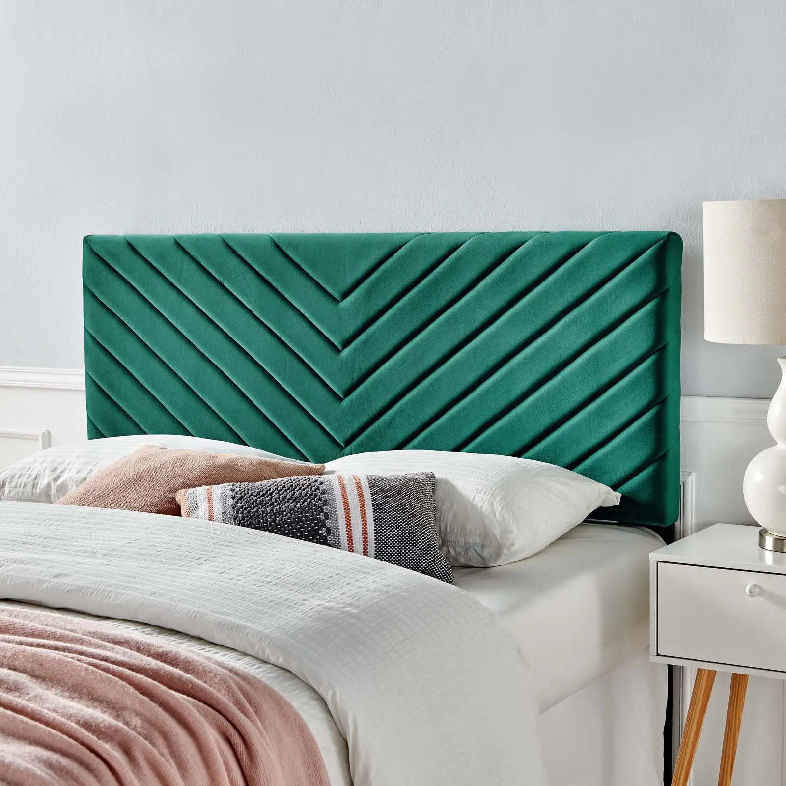Modway Alyson Modern, Elegant Luxury Bedroom Twin Headboard - Angular, Channel Tufted, Adjustable Performance Velvet, Teal, Upholstered
