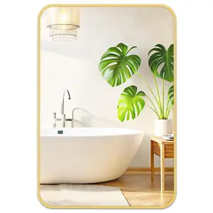 Fabuday Gold Bathroom Mirror for Over Sink Wall - 24x36 Rectangle Mirror with Golden Metal Frame Large Rounded Rectangular Vanity Mirrors for Bedroom Living Room Entryway Horizontally/Vertically