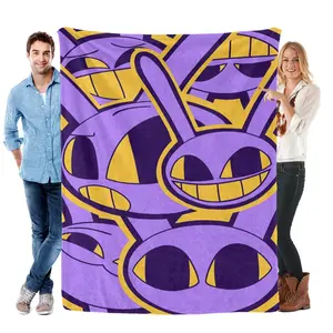 Jax from The Amazing Digital Circus Fleece Blanket, Multiple Jax Faces Design Throw, Soft Cozy Flannel Blanket for Kids & Fans of the Show