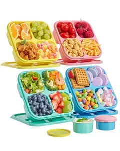 4 Pcs Snack Box Containers Set, Reusable 4 Compartment Lunchable Container with 2Pcs Sauce Containers, Stackable BPA-Free Bento Box for School, Work, Travel (4 Color)
