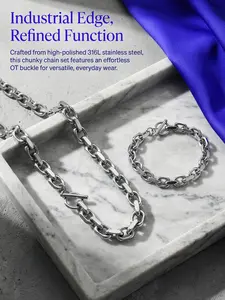 Fashionable And Minimalist Design 9mm Steel Cable Chain Bracelets And Necklaces, Men'S Stainless Steel Necklaces, Trendy Cross Flat-Ground Bracelets And Necklaces/Fashion Jewelry Gifts/Fade-Resistant/Anti-Allergic/For Couples/Festivals/Parties/Ideal Gifts