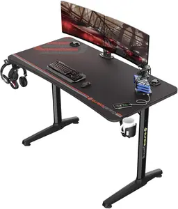 EUREKA ERGONOMIC 47 Inch Gaming Desk with Full Mouse Pad, Computer Gaming Desk with Cup Holder, Headphone Hook and Handle Rack with USB Charging Ports for Gamer, Black
