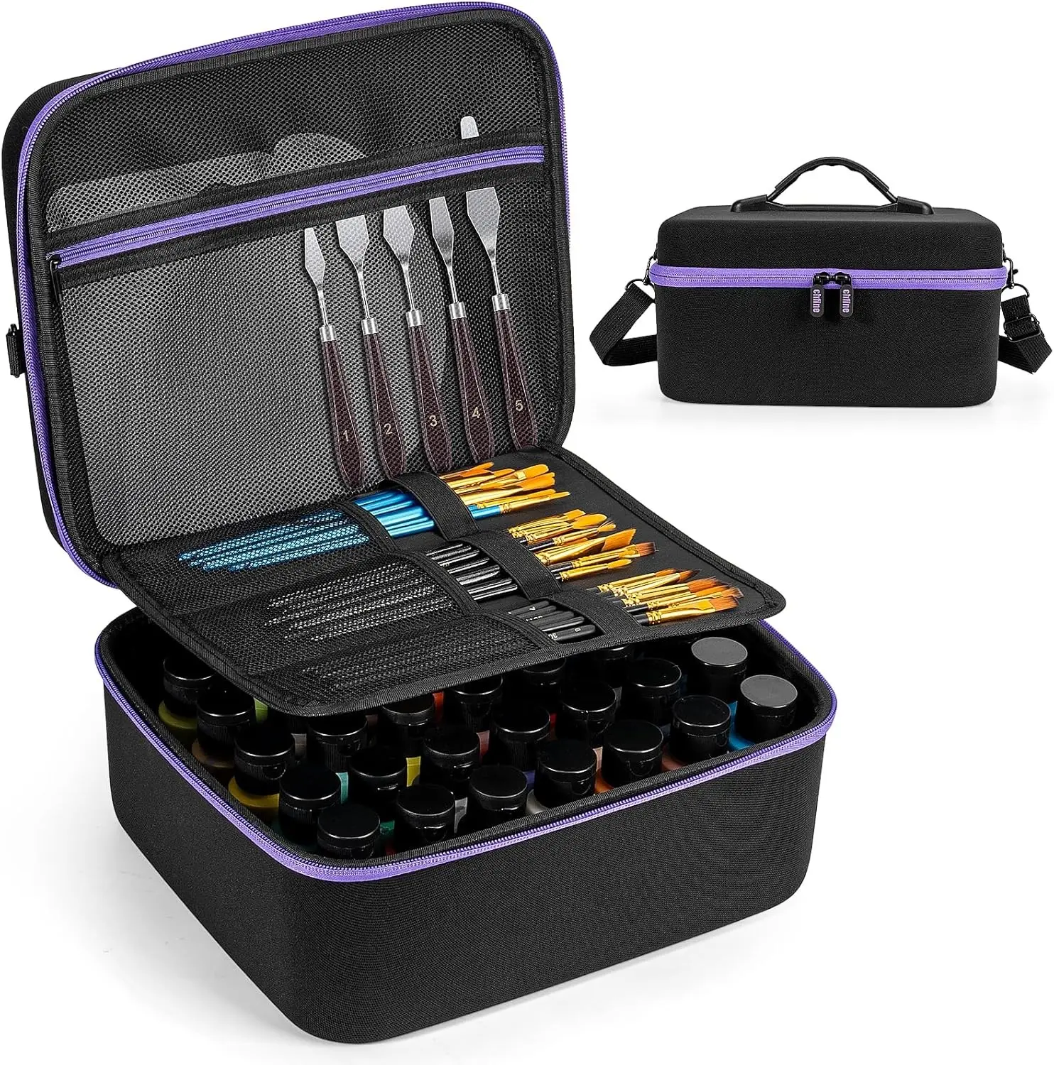 Acrylic Paint Organizer Holds 42 Bottles (2 fl oz), Craft Paint Organizer for Acrylic Painting with Foam Insert and Inner Storage Pocket, Ideal for Artists (Case Only)