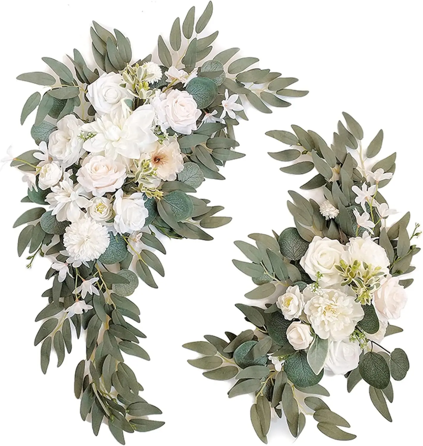 Wedding Arch Faux  Set of 2 Greenery Garland for Wedding Decor Ceremony and Reception Backdrop Decoration (White)