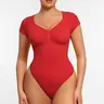 FeelinGirl  #LIVE Women's Short Sleeve Bodysuit Neck Seamless Shapewear Thong Going Out Tops