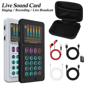 Handheld voice changer sound card, multiple sound effects (male/female/child/monster/rap)+live sound buttons (applause/laughter/kiss/fire), noise suppression, suitable for gaming/streaming/mobile/PC