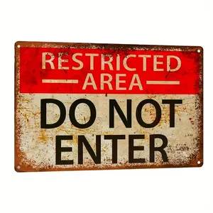 Vintage Style Metal Tin Sign - Restricted Area Do Not Enter Wall Hanging Plaque, Warning Decorative Sign for Home and Business