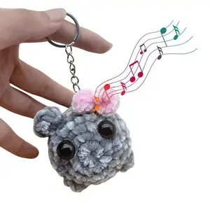 Sad Hamster Meme Sound Music Plush Toy Cute Sad Hamster Meme Keychain with Bow Crochet Plush Sad Hamster Meme Gift for Women Men