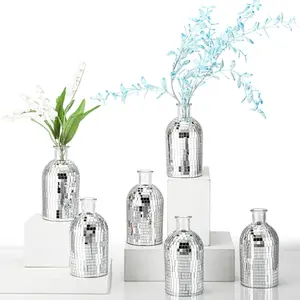 6 count Disco Ball Mini Vase for Flower and  5in Small Glass Bud Vase Disco Ball Planter  Mirror Vase for Indoor Outdoor Wedding Birthday  Bedroom Kitchen Office Decoration