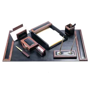 Walnut Wood & Leather 8-Piece All-Inclusive Office Desk Set for Professional Workspaces - Timeless Style & Practical Functionality