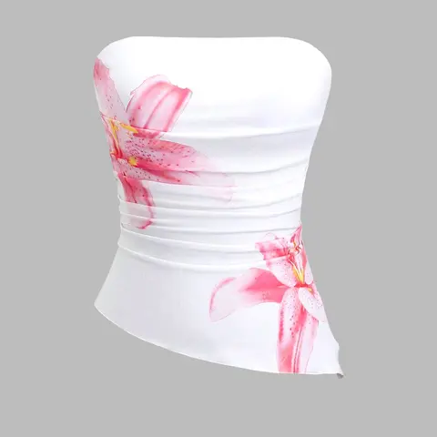 Elegant Floral Print Strapless Sleeveless T-Shirt with Basic Neckline, Soft and Breathable Fabric for Casual and Office Wear, Perfect for All Seasons Tops, Casual Fit Sleeveless