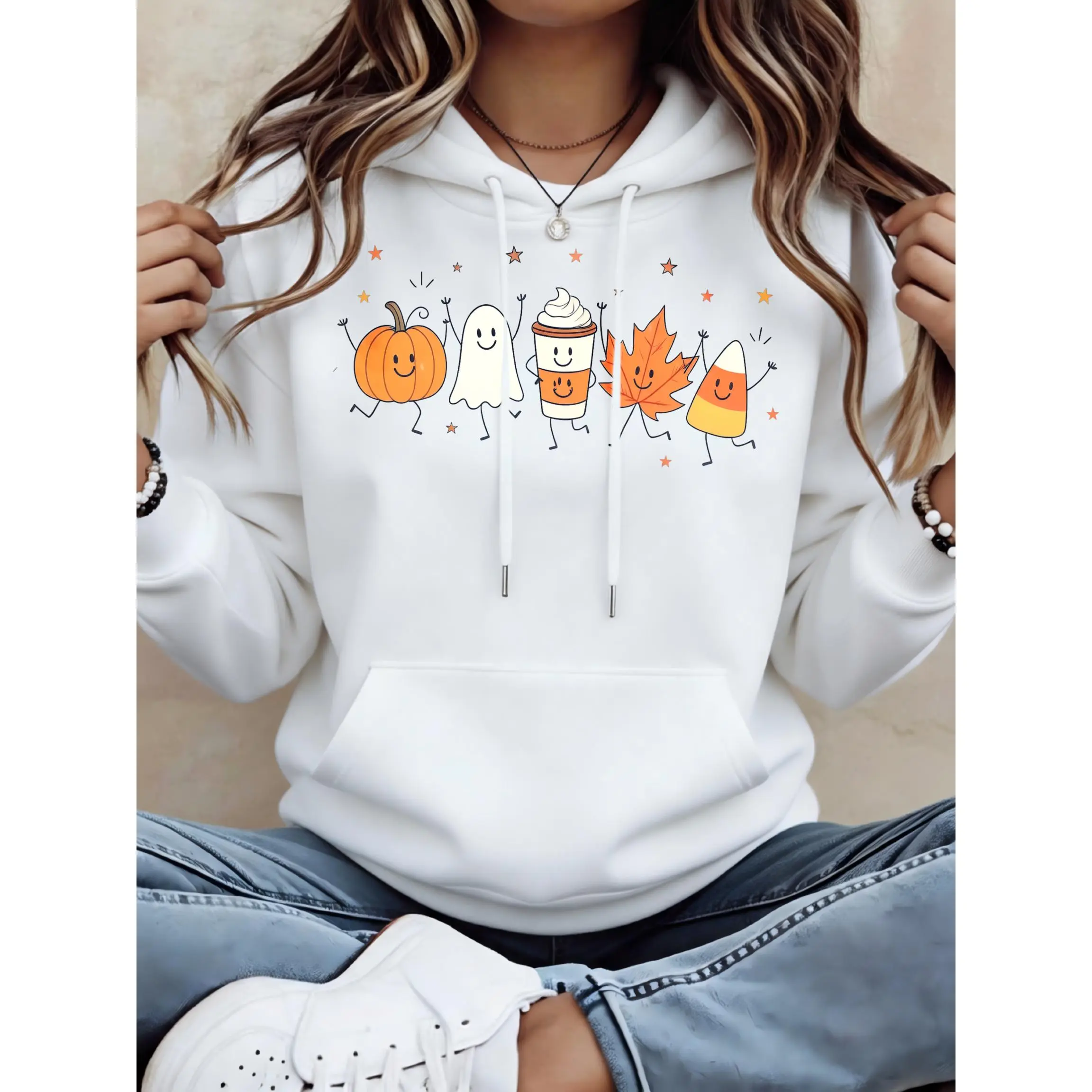 Women's Cute Halloween Characters Dancing Together Unisex Oversized Hoodie | Soft Breathable Cotton Blend Pullover | Trendy Cozy Loungewear & Streetwear For Daily, Gym, Travel & Fall Vibes