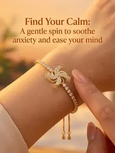 Spinning Sunflower Bracelet for Women Adjustable Flower Bracelet Rhinestone Anxiety Bracelets Sparkly Flowers Fidget Bracelet CZ 7”-9“ Mood Statement Bracelets for Tiny Wrist Worry Relieving Jewelry Valentine Gifts,Gold Plated Hypoallergenic Bracelet tikt
