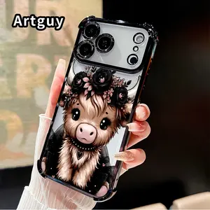 Phone Case for iPhone 17 16 Pro Max 15 Plus 14 13 12 11 E Air Floral Highland Calf Four Corners Air Cushion Pattern Anti-drop Cell Electroplated Transparent Silicone Cover
