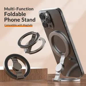Dual Axis Foldable MagSafe Phone Ring Stand, 360° Rotatable N52 Strong Magnetic Cell Phone Holder, Fidget Spinner Finger Ring Mount for Car, Desk, Travel & Workout