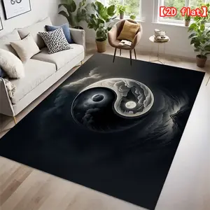2D flat large hit velvet carpet, yin-yang pattern, black and white contrast, mysterious and profound. Modern home decor carpet for foyer, bedroom and game room, Minimalist rug