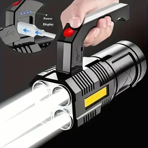 1/2pcs LED Flashlight Camping Ultra Bright Flashlight Flight Light USB Rechargeable High-power LED Flashlight Quad-core Powerful Flashlight, Without Battery