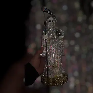 Brand New Angel of Death White Rhinestones Statue with Translucent Design and Decorative Base, 13 Inches, Perfect for Decorative Use Decoration Figure Ornaments