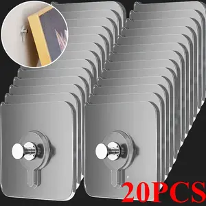 20Pcs Contemporary Wall Mount Utility Hooks - Easy Install, Strong Adhesive, No Drilling, Waterproof Plastic Hangers for Pictures, Frames, Posters, Clocks in Kitchen & Bathroom