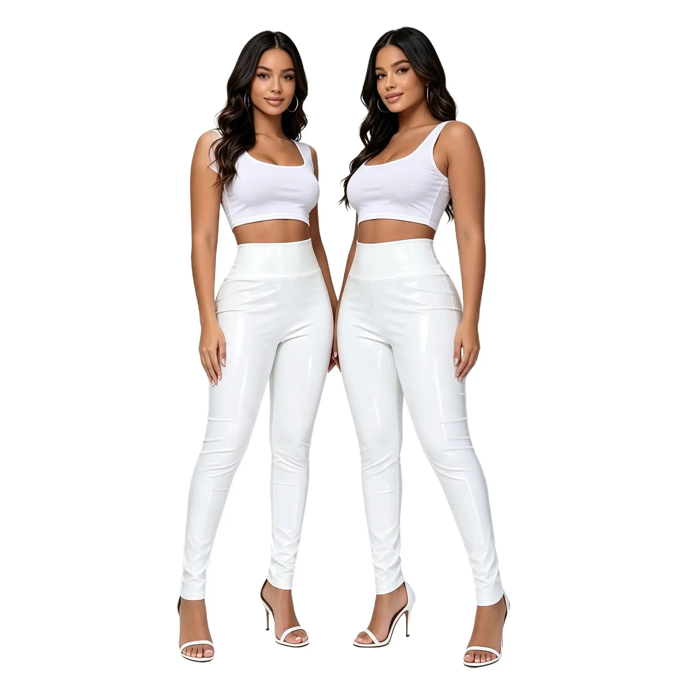Lady's Sexy High Waist Leggings, Shiny Faux Patent Leather Wet-Look Club Party Bottom, Women sohochic, All Seasons