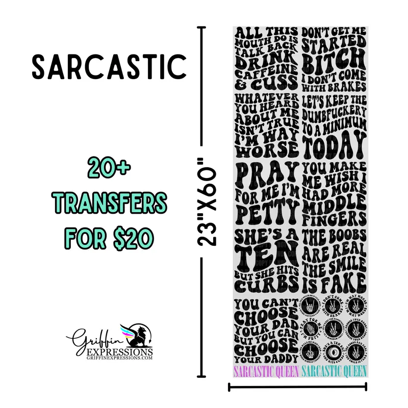 Sarcastic | Dollar Deals DTF Transfer Gang Sheet For Graphic Tees