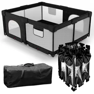Foldable Baby Playpen with Gate, Extra Large Collapsible Play Yard for Babies & Toddlers, Portable Travel Playpen, Baby Activity Center for Indoor & Outdoor Use (Black 59"*71")