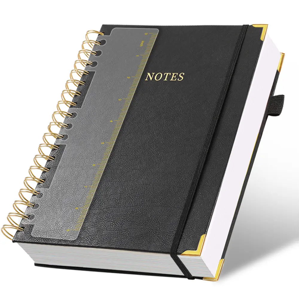 Spiral Notebook Journal 7.6” x 10”, 300 Pages Hardcover Leather Lined Journals for Women Men, B5 Large College Ruled Notebooks with 100 GSM Thick Paper, Spiral Journal for Writing Work School, Black