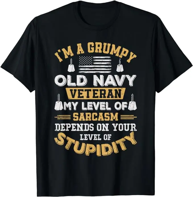 Patriotic Shirts For Men, Grumpy Old Veteran Patriotic Funny Military Veteran USA T-Shirt Menswear Top Casual Cotton Tee Basic