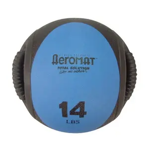 Aeromat 35135 Dual Grip Power Med Ball, 9 in. Dia., 14 LB, Black-Blue, Power-Grip Exercise Ball for Fitness Balance Training, Power-Grip Exercise Balls