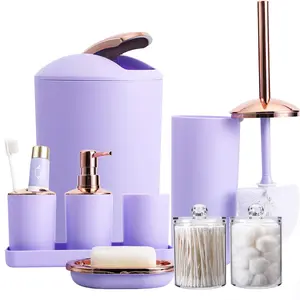 Bathroom Accessory Set, 9-Piece White Bamboo BathroomSet with Tray, Soap Dispenser, Toothbrush Holder,Toothbrush Cup, Soap Dish, Toilet Brush, Trash Can andHolders for Bathroom/Housewarming