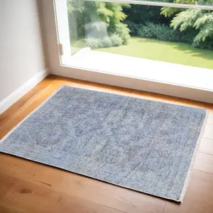 HomeRoots 566198 4x6 ft. Abstract Hand-Woven Distressed Fringe Area Rug, Blue & Ivory - Artisanal, Mixed-Texture Blue Fringe Hand-Woven Area Rug, Artisanal Area Rugs, Blue Area Rugs