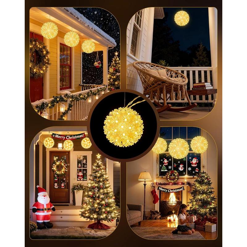 Outdoor Christmas Decorations-Starlight Sphere, Replaceable Bulbs with Add-On Plug,Lighted Sphere Balls for Trees Party Wedding Patio Indoor Decorations 5.5in-3pc 50 LED(Warm White)