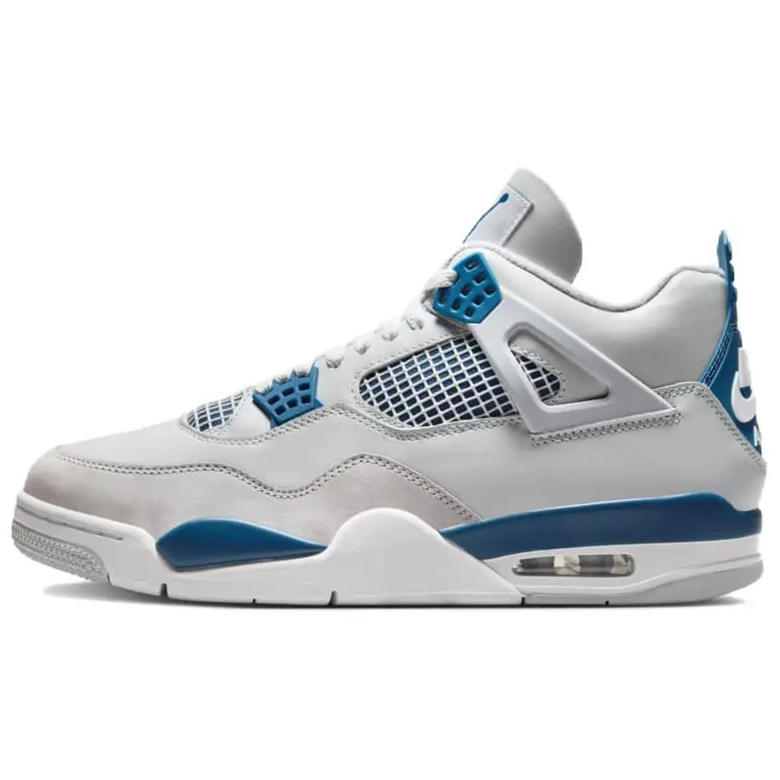 Jordan 4 Retro Military Blue 2024 Mid Top Basketball Shoes Unisex Off-White Neutral Grey FV5029-141