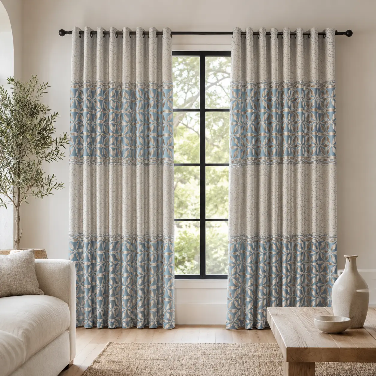 Dual Panel Light Luxury Retro Embroidered Suede Sheer Window Curtains, Breathable Fade Resistant Eyelet Top, Ideal for Bedrooms, Living Room Decor, Window Curtain, Breathable Eyelet Curtains