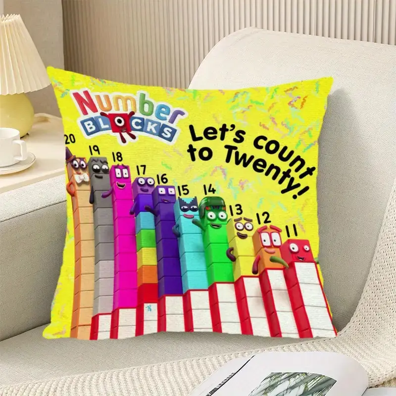 Numberblocks Cartoon Print Pillowcase - Zipper Closure Double-Sided Cushion Cover, 45*45cm/18*18in, for Home Decor Sofa Bedding Linens