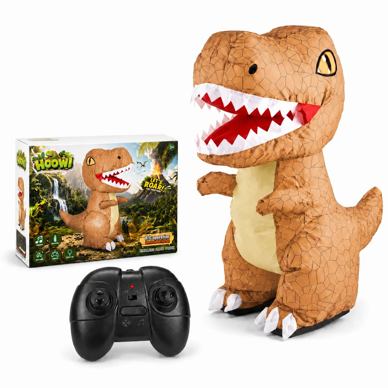 Remote Control Inflatable Dinosaur Toy, 2.4GHz Rechargeable Walking T-Rex with Light Up, Roaring Sound, 360° Rotation, Forward & Backward, Birthday Gift for Kids Ages