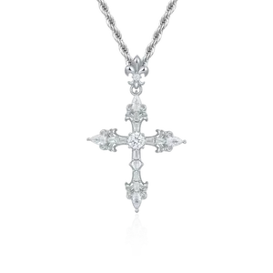 APORRO Fleur De Lis Cross Pendant | Iced CZ Cross Necklace - Jewelry Gift