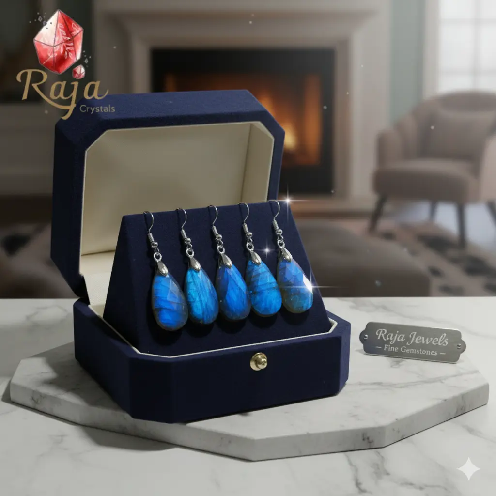 Natural Crystal Jewelry Blue Flash Labradorite Faceted Earrings - Handmade Earrings for Chakra Balancing & Protection