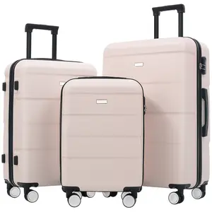 3 Piece Luggage Sets with Spinner Wheels, ABS Hardshell Suitcase Sets with TSA Lock for Women Men Travel, Lightweight, 20”/24”/28” (Light Pink)