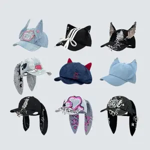 Dark Cute Style Fox Ears Metal Buckle Duckbill Hat Women's Spring Summer Rabbit Ears Curved Brim Baseball Cap