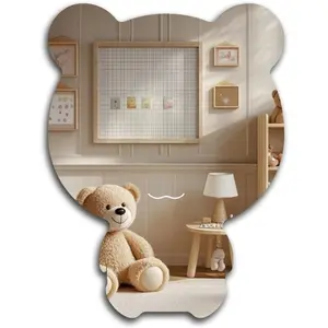 Cute Bear Acrylic Mirror Anti-Scratch Unbreakable Shatterproof HD Tempered Wall Decorative Mirrors for Home Office Children's Rooms Kindergarten (11.81 x 15.75 inch)