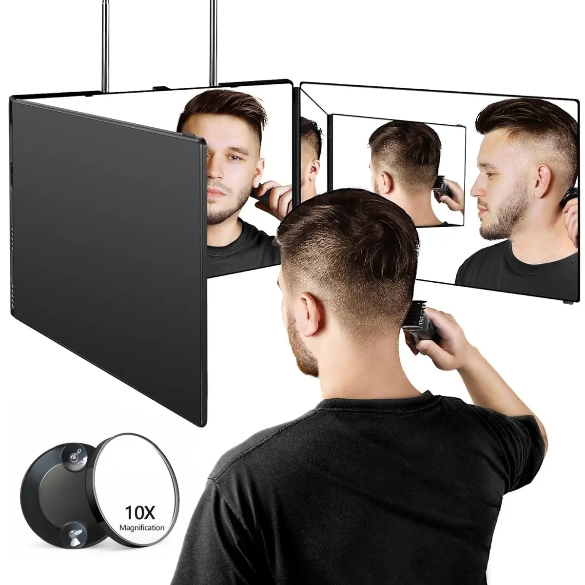 360 Viewing Angle Self Hair Cutting Mirror, Clear Anti-Fog HD Glass, Easy to Use, Height Adjustable, Portable, Plastic Frame, Good Choice for Gifts