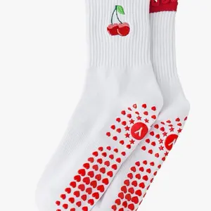 Cute Pilates Grip Socks for Women. Ruffle frill Yoga Socks. Nonslip Cotton Crew Grip Socks for Barre Workout