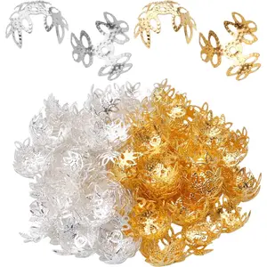 200pcs Metal Flower Filigree Bead Caps Spacer Caps for Bracelet Earring Jewelry Crafts Making