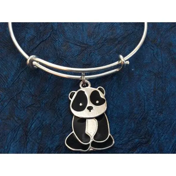 Panda on Expandable Adjustable Wire Bangle Gift Trendy Unique Bracelet Trendy Fun Unique Handmade Made in USA