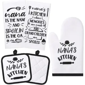 5 Pcs Gifts for Nana, Mothers Day Nana Kitchen Gift Set with Dish Towels, Oven Pads and Mitt, Birthday Gifts from Grandkids