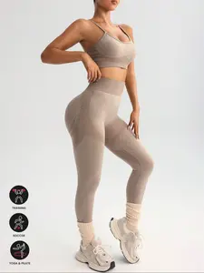 Women's Seamless High Elasticity Backless Yoga Pants Sportswear Set, Sporty Tight-Fitting Summer Wear Below the Ankle Bottoms