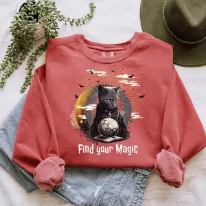 Find your Magic, Black Cat Shirt, Cat Lovers, Halloween magic night shirt, Cat Halloween pullover sweatshirt, Funny Halloween pullover,  Black Cat